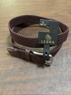 LEBRA Men’s Braided Elastic Belt in Dark Brown - Large